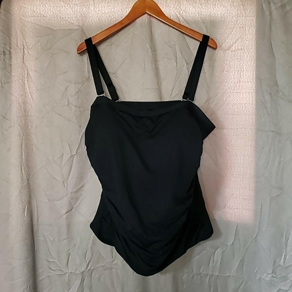Lands' End Tankini Swim Top Womens 22W Plus Black Solid Built In Bra Lined